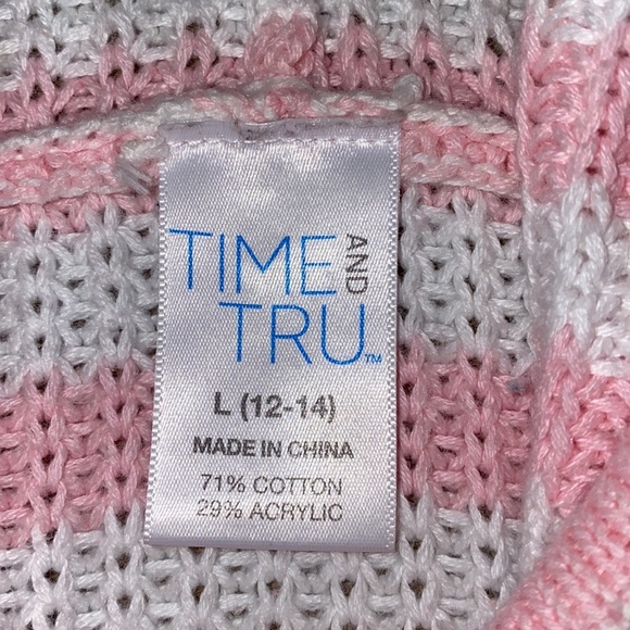 ✨Time And Tru•Knitted Hoodie•Pink & White Striped•Large(12-14)✨ - Picture 6 of 6